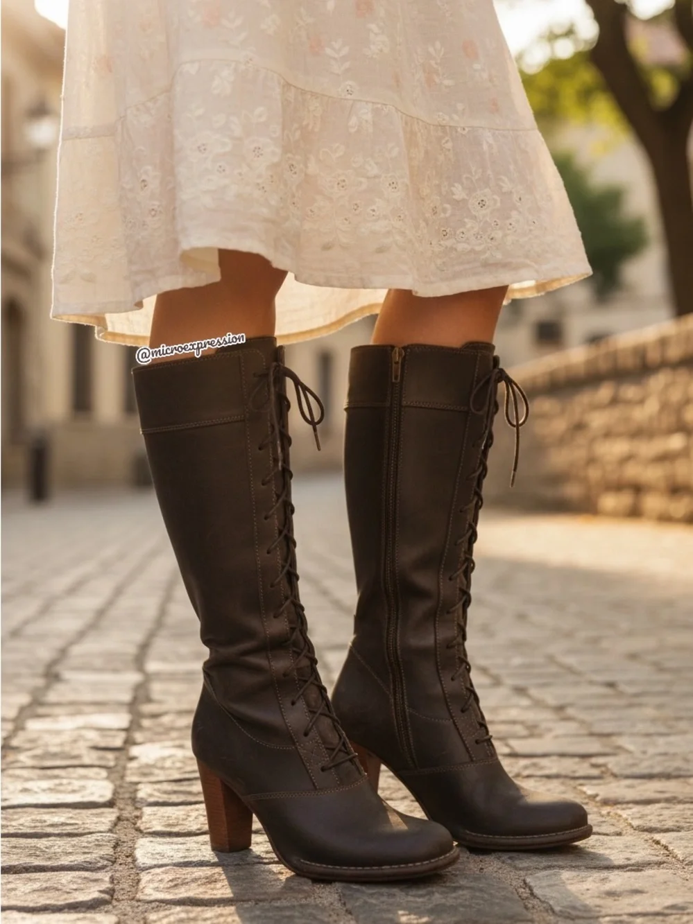$499 Vintage Frye Villager Brown Leather Knee High Boho Cottagecore Lace Up Boot
